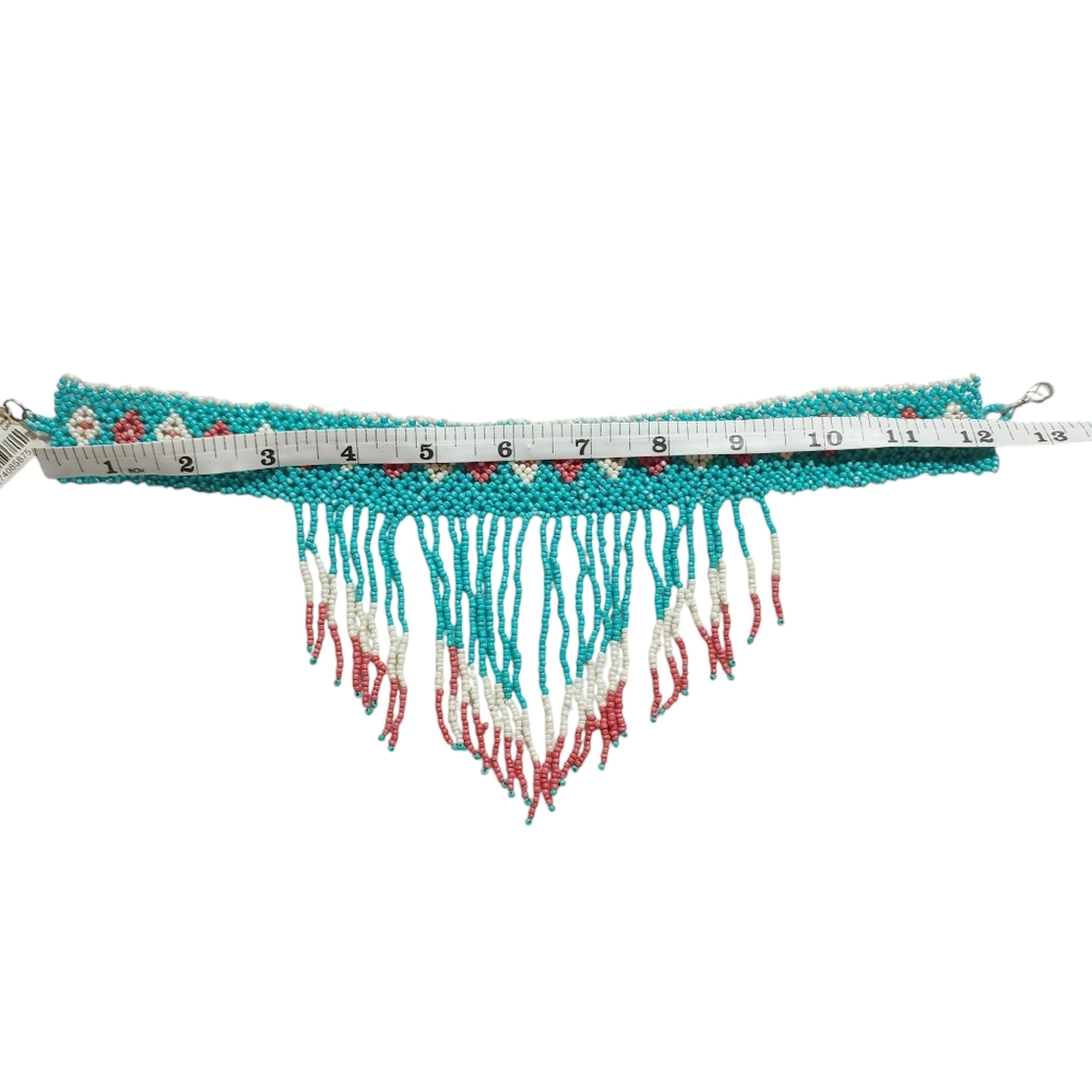 Tribal Aztec Blue and Red Fringe Choker NWT - Picture 6 of 9